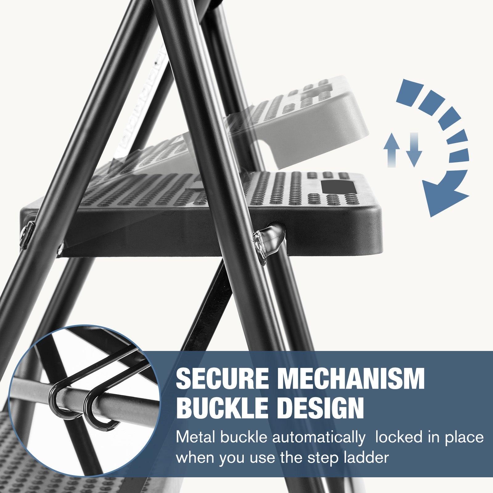Durable 3-Step Folding Ladder with Safety Buckle