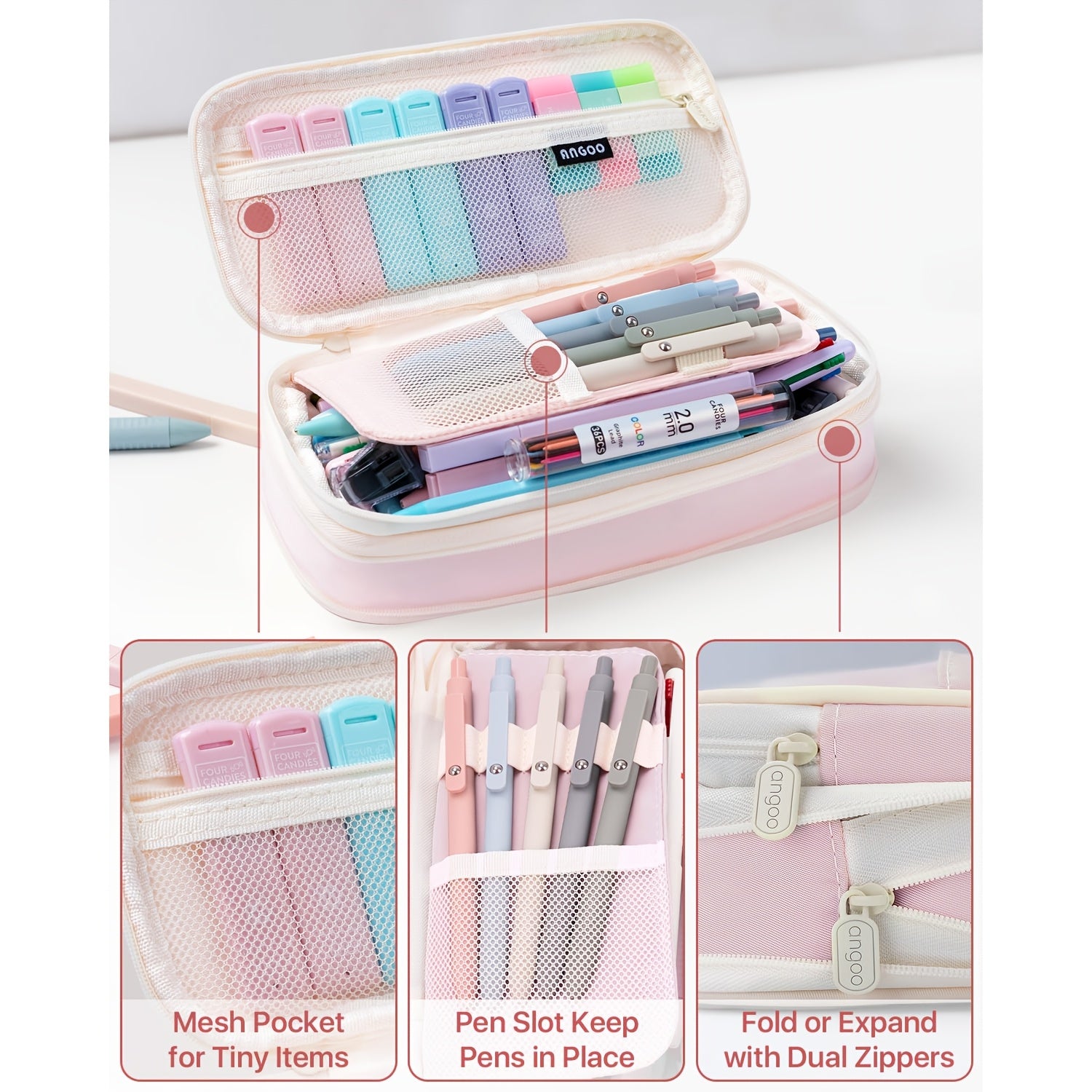 56 PCS Aesthetic School Supplies Set with Large Pencil Case – 6 Ballpoint Pens, 12 Pastel Pencils, 5 Gel Pens & 9 Automatic Pencils 🎒