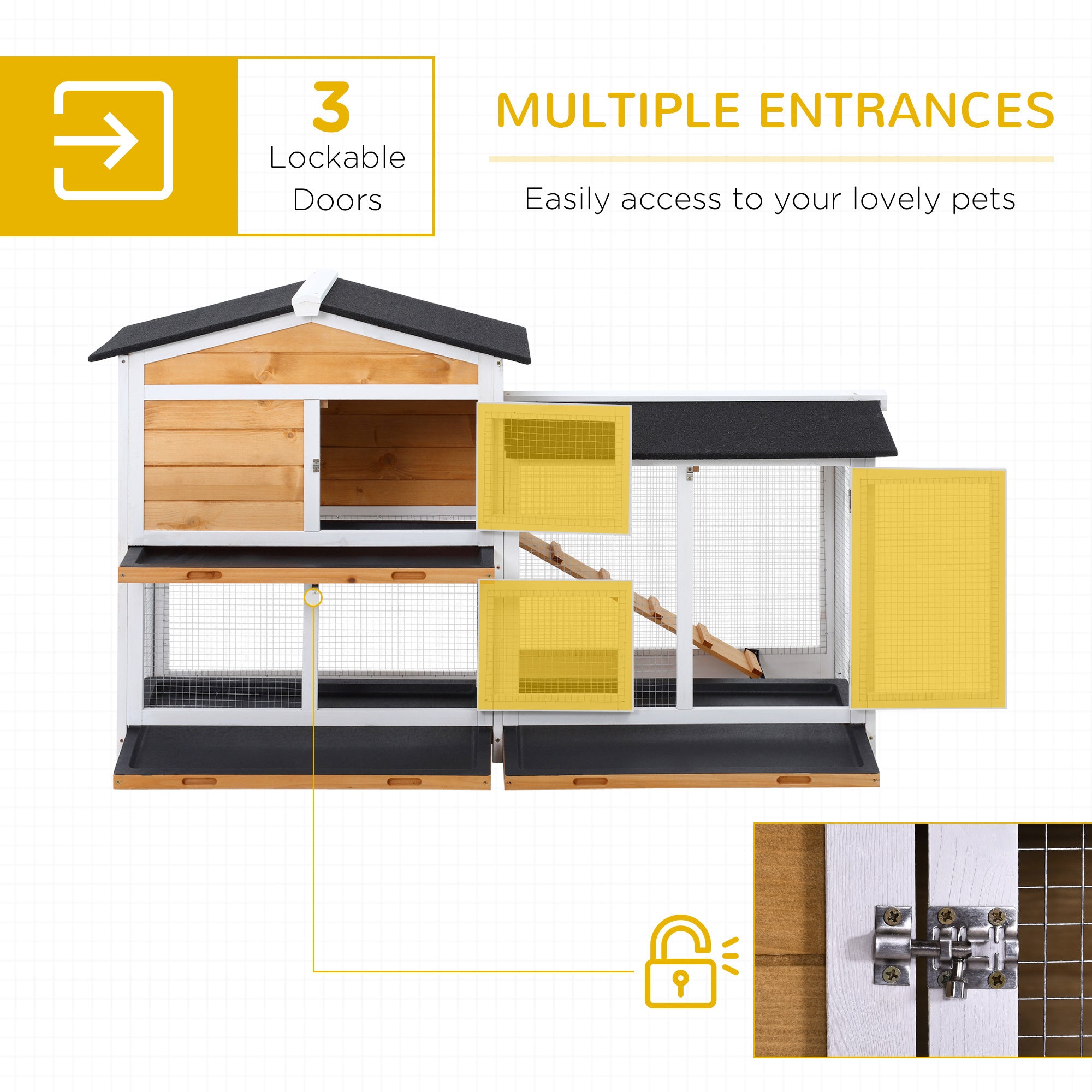 2-Storey Wooden Rabbit Hutch – Small Animal House with Ramp, Enclosed Shelter & Open Run Area