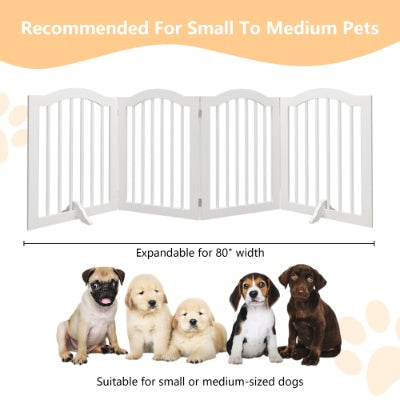 27.6″ Tall 4-Panel Freestanding Wooden Pet Gate – Foldable Safety Fence with Support Feet