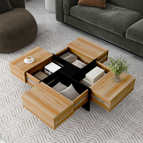 Modern Round Coffee Table with 360° Rotating Top & 4 Hidden Storage Compartments