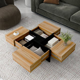 Modern Round Coffee Table with 360° Rotating Top & 4 Hidden Storage Compartments