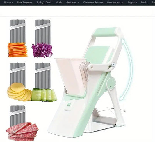 Safe 5-in-1 Mandoline Slicer - Multifunctional Vegetable Chopper for Fries, Salads & More