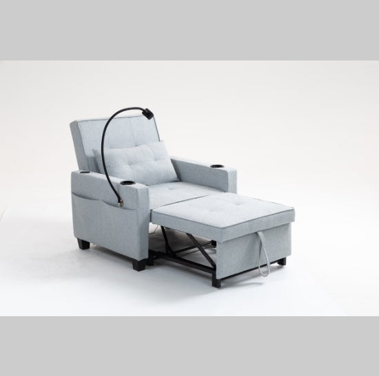 3-in-1 Convertible Sleeper Chair Bed with USB Ports - Pull-Out Futon Armchair (Grey)