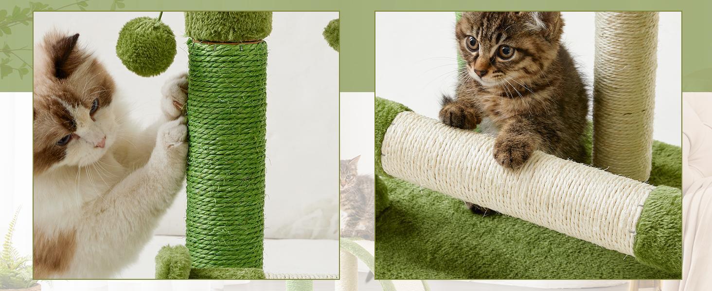 Cactus-Shaped Sisal Rope Cat Scratching Post – Easy Assembly and Stylish Green Design