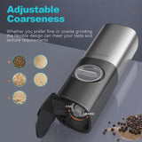 USB Rechargeable Ultrean Gravity Electric Salt And Pepper Grinder Set - Adjustable Fineness, Stainless Steel, One Handed Operation, Auto Dust Lids, LED Light, Dual Charging Base - PulinGO
