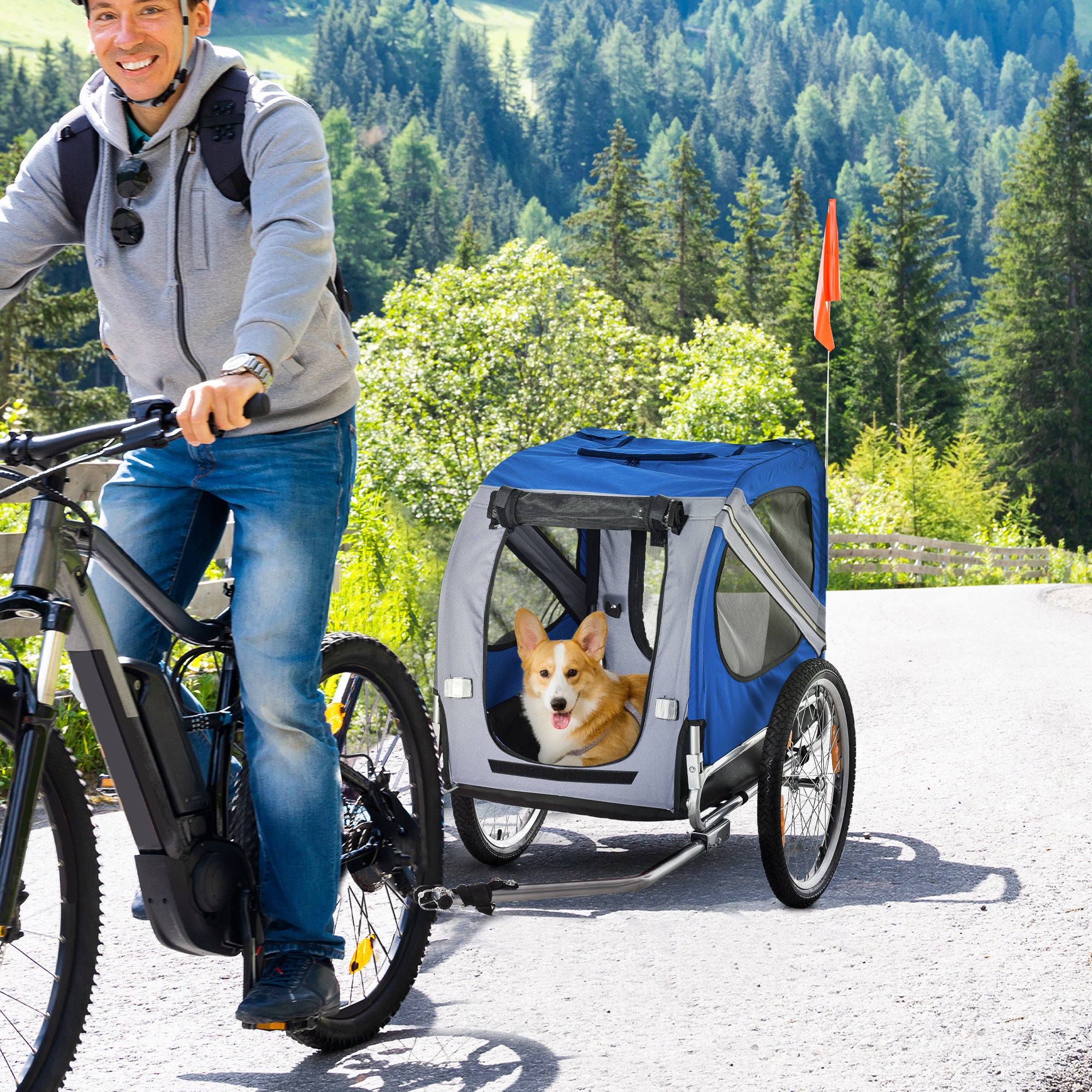 Foldable Pet Bicycle Cargo Trailer – Heavy-Duty with Ventilation Mesh & Safety Flag