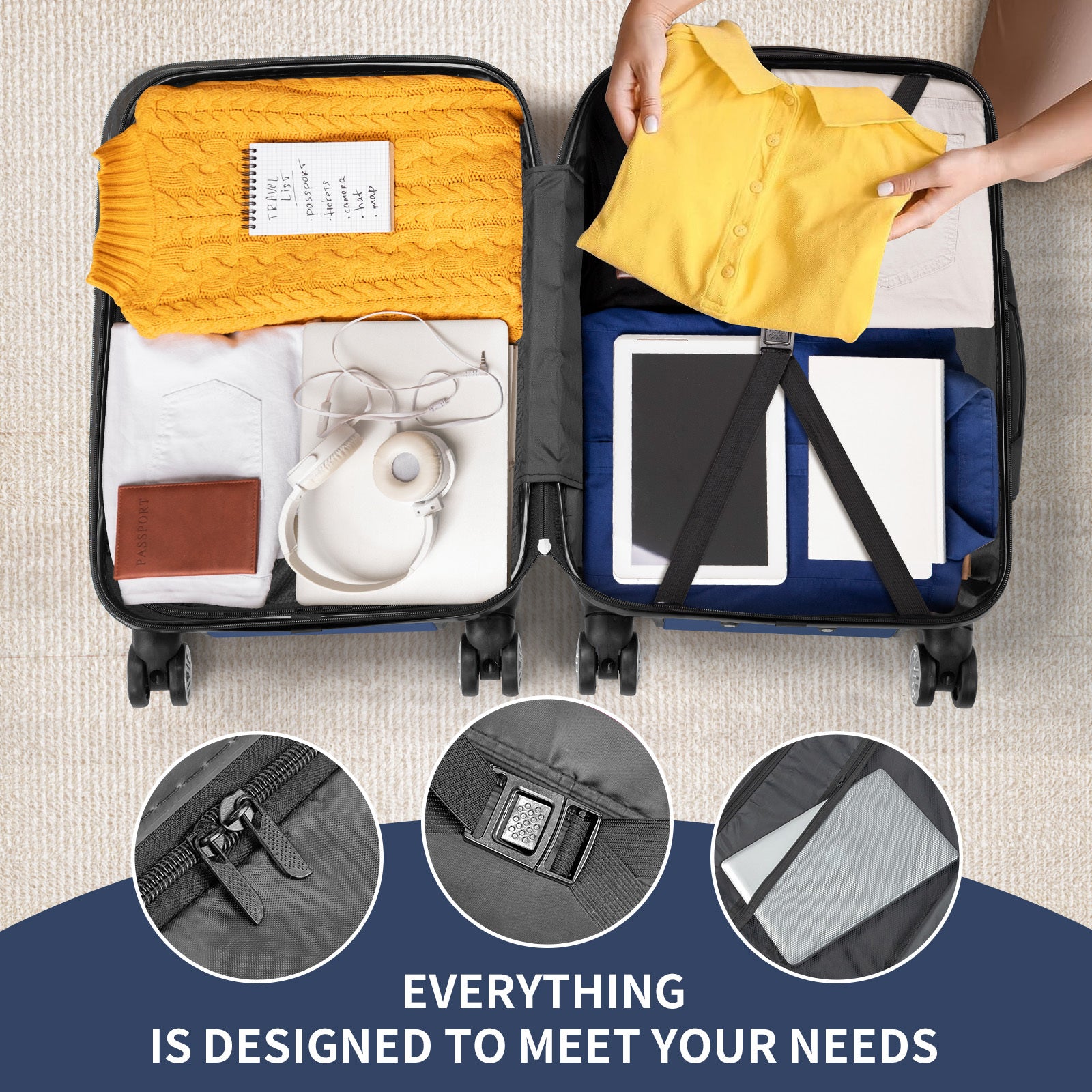 3-Piece ABS+PC Expandable Suitcase Set