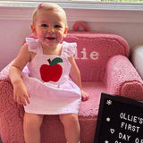 Kids Baby Girl Back to School Outfit – Summer Ruffle Sleeve Applique Top & Shorts Set, Cute First Day of School Clothes for Girls