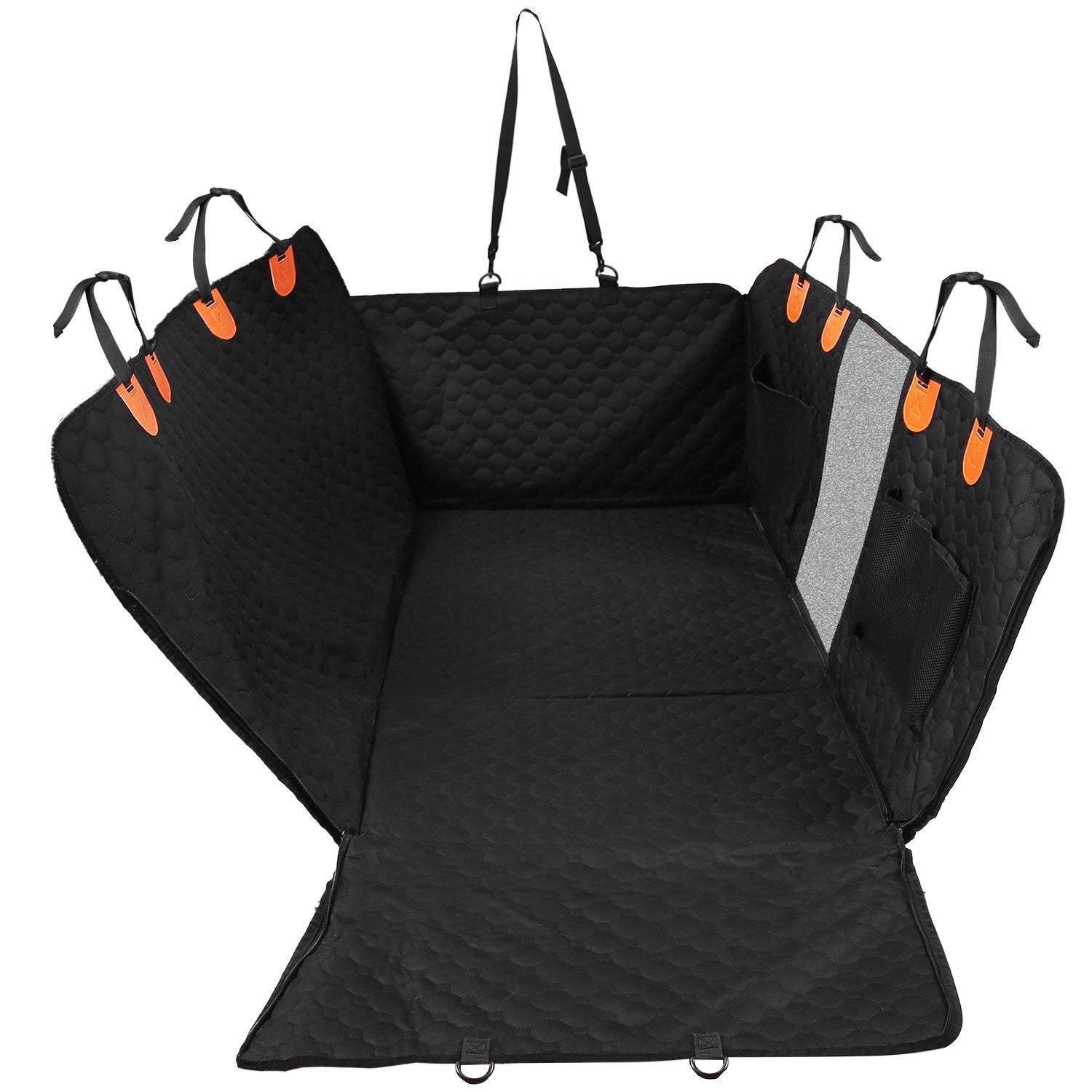 Dog Car Back Seat Cover – Waterproof 600D Oxford Cloth Protector with Zipper Mesh Window, Storage Bags & Side Flaps for Cars, Trucks & SUVs
