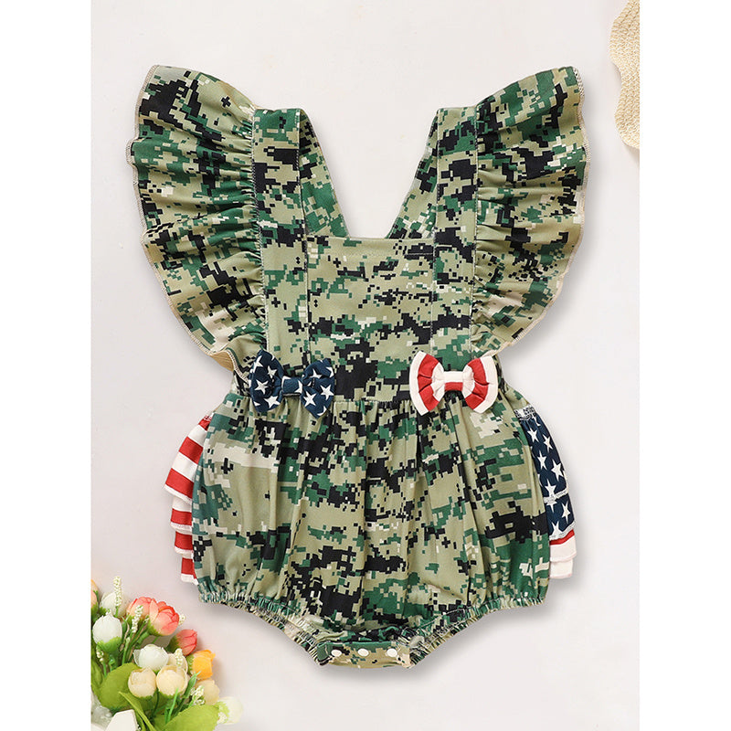 Baby Girls 4th of July Romper – Sleeveless Camouflage Bodysuit, Independence Day Outfit