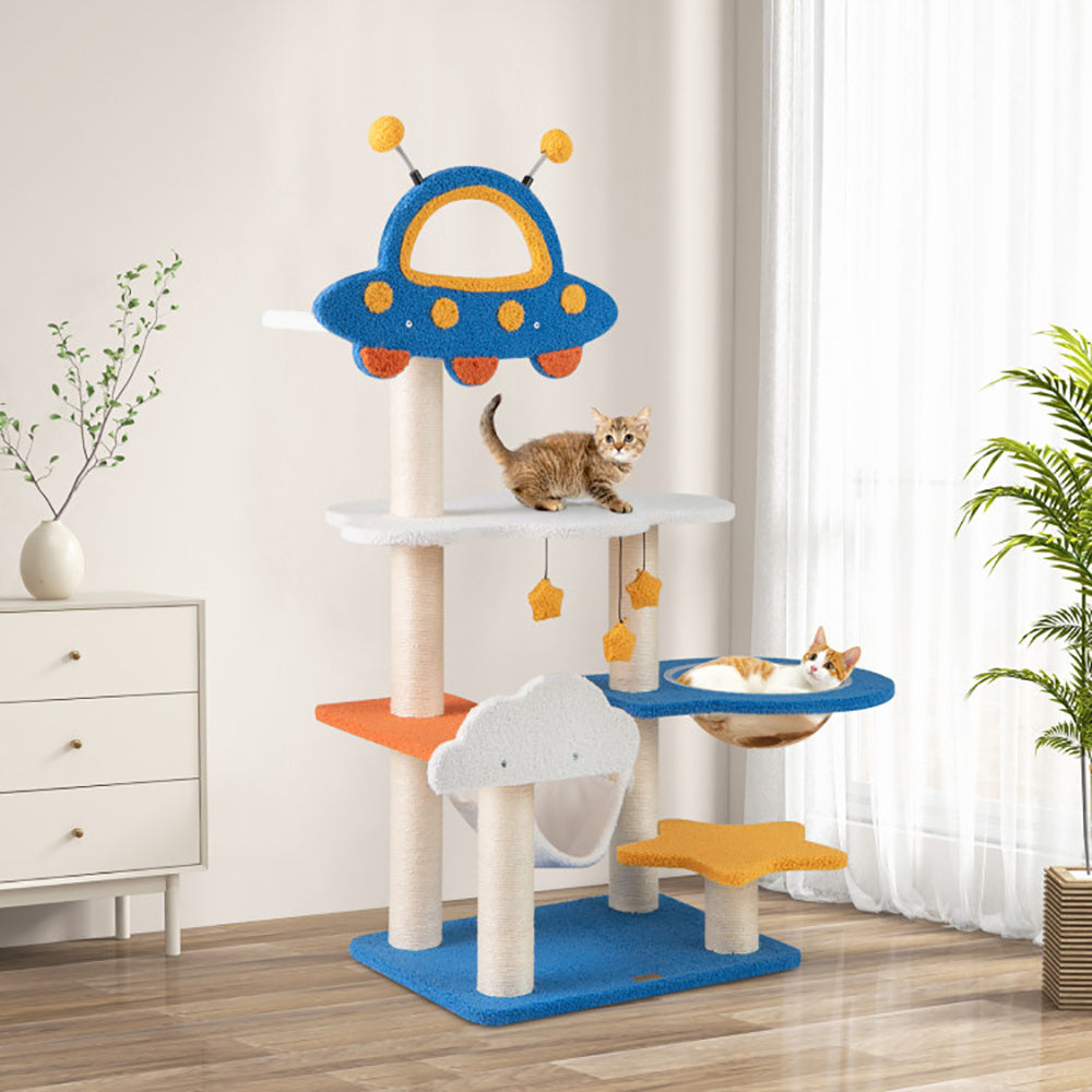 49" Tall Cat Tree Tower with UFO Space Capsule Top Perch & Sisal Scratching Posts – Multi-Level Indoor Cat Furniture