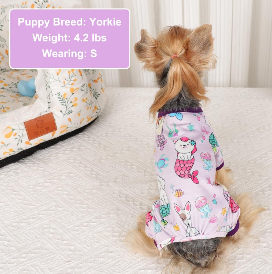 Dog Pajamas PJs – Soft Stretchy Clothes for Small Dogs & Cats, Mermaid Print Onesies for Puppies, Chihuahuas & Yorkies