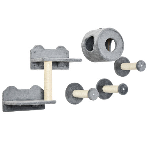5-Piece Cat Wall Shelves Set – Wall-Mounted Climbing Activity Center with Condo, Cushion, Scratching Post & Jump Platforms
