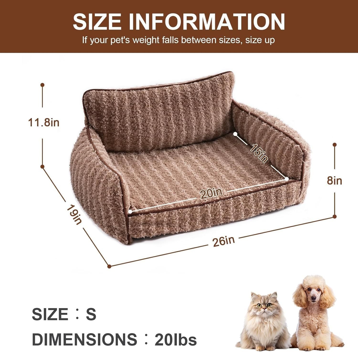 Mewoo Orthopedic Cat Couch – 26"x19"x11.8" Indoor Pet Bed with Washable Cover & Non-Slip Bottom for Cats & Small Dogs