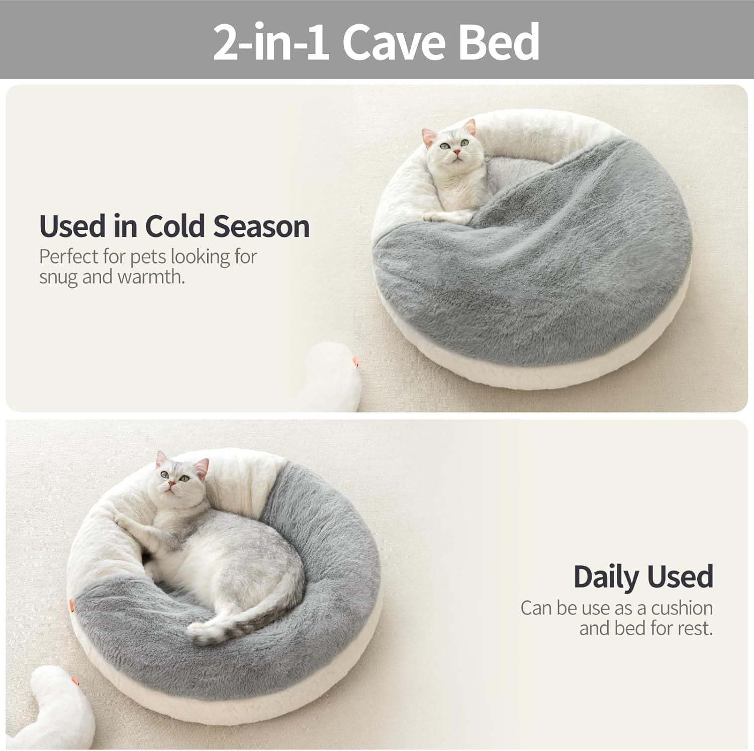 Mewoofun Enclosed Cat Bed Cave – 22"x22" Washable Pet Bed with Blanket & Non-Slip Base for Cats & Small Dogs