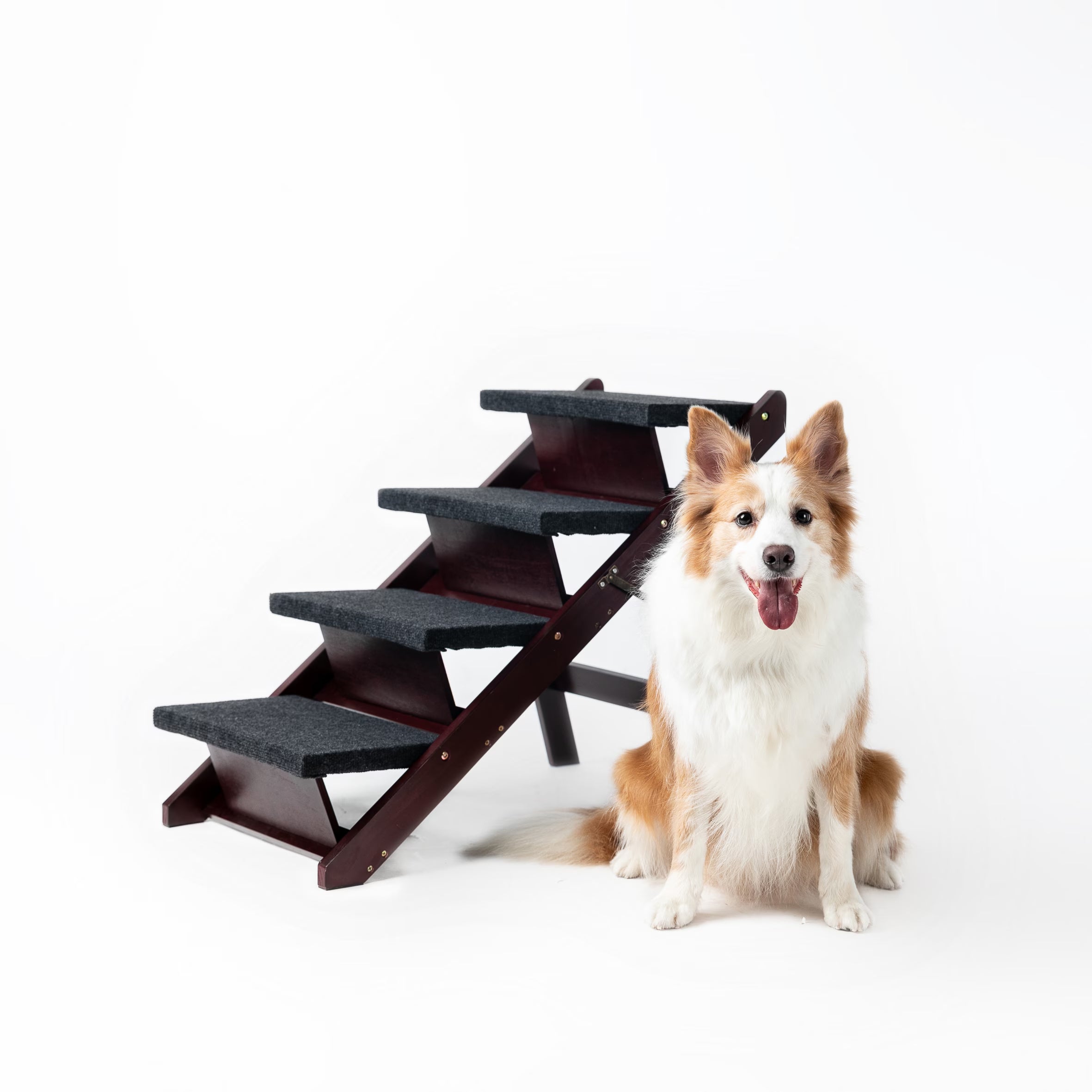 Foldable Wooden Dog & Cat Stairs – 4-Level Portable Pet Ramp with Non-Slip Steps for Beds, Sofas & Cars