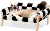 Mewoofun Raised Cat Bed – 56x45cm Sturdy Wooden Leg Sofa with Washable Cover, Soft Checkerboard Couch for Indoor Cats