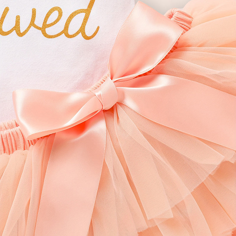 Newborn Baby Girl Outfit Set – Letter Print Romper, Tutu Skirt & Matching Headband | Coming Home Clothes