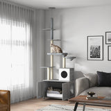 PawHut 2-in-1 Cat Tree with Litter Box Enclosure – Floor-to-Ceiling Cat Tower with Condo, Hammock, Scratching Posts & Platforms (Gray)