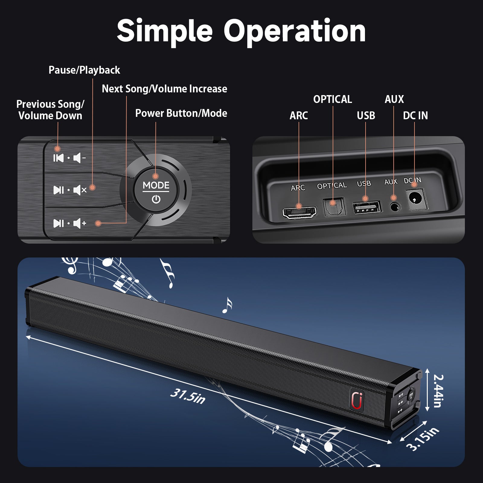 Immersive TV Soundbar with Powerful Subwoofer