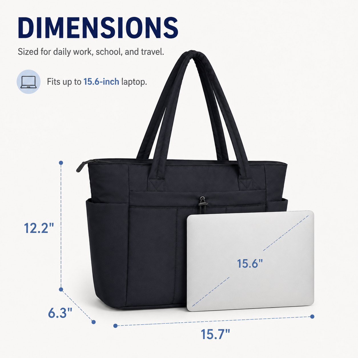 Premium 20L Puffer Laptop Tote Bag with 40 oz Tumbler Holder & Trolley Sleeve – Black