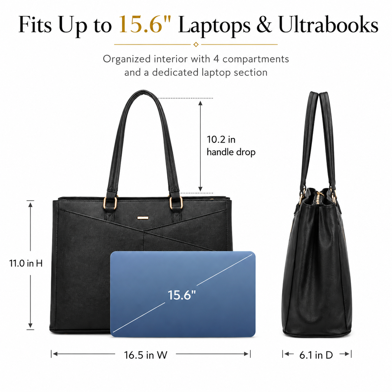Women’s Waterproof Vegan Leather Laptop Tote Bag – 15.6-Inch Office & Business Work Handbag