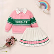 Toddler Girls 2-Piece Outfit – Colorblock Letter Graphic Sweatshirt & Pleated Skirt Set