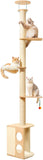 108" Floor-to-Ceiling Cat Tree – Wooden Multi-Level Tower with Sisal Scratching Posts, Perches & Hammock