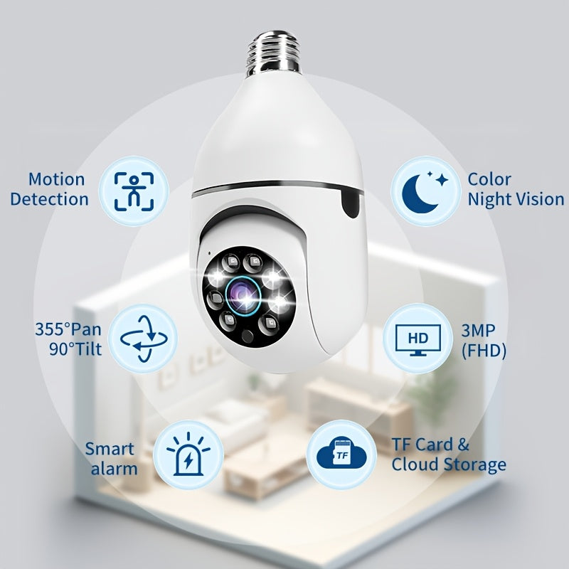 Smart HD WiFi Light-Bulb Surveillance Camera – 360° Panoramic Monitoring, 1440p, Remote Two-Way Talk & Motion Alerts (2-Pack)