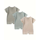 3-Pack Baby Boys Long Sleeve Romper Set – Ribbed One-Piece Jumpsuits with Buttons