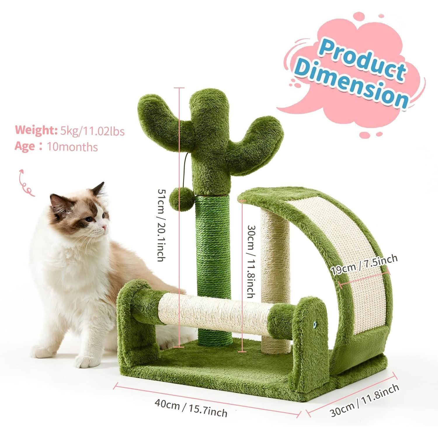 Cactus-Shaped Sisal Rope Cat Scratching Post – Easy Assembly and Stylish Green Design