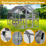 Outdoor Cat House with Platforms – 110″ Large Kitten Enclosure & Playpen with Waterproof Cover (Grey)