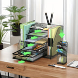 5-Shelf Mesh Desktop Organizer with File Shelf, Sliding Drawer & Large Pen Holder – Multi-Function Desk Storage for Home & Office 🗂️