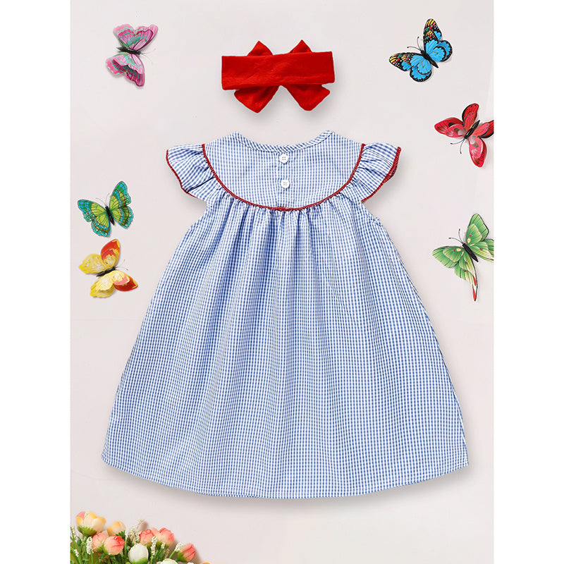 Baby Girls 4th of July Dress 🇺🇸 Gingham Flag Color Block Outfit 🎆