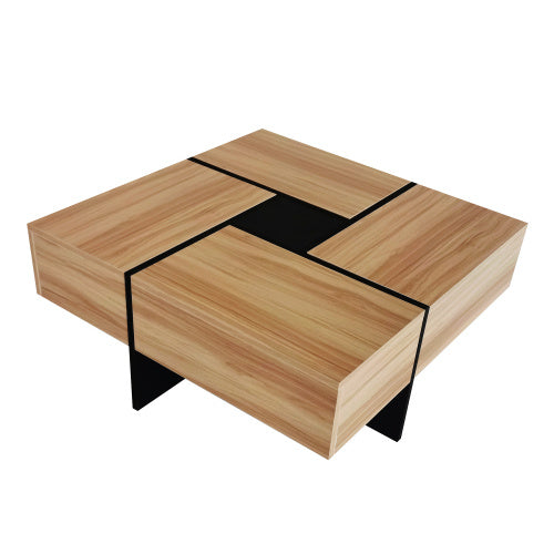 Modern Round Coffee Table with 360° Rotating Top & 4 Hidden Storage Compartments