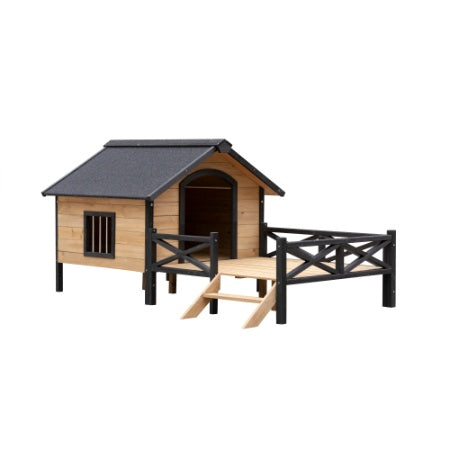Outdoor Large Wooden Cabin Dog Kennel with Porch – Weather-Resistant House Style Shelter for Medium & Large Pets