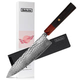 Qulajoy 8‑Inch Japanese Damascus VG‑10 Chef Knife – Hammered Blade with Octagonal African Rosewood Handle & Sheath