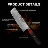 Qulajoy 8‑Inch Japanese Damascus VG‑10 Chef Knife – Hammered Blade with Octagonal African Rosewood Handle & Sheath