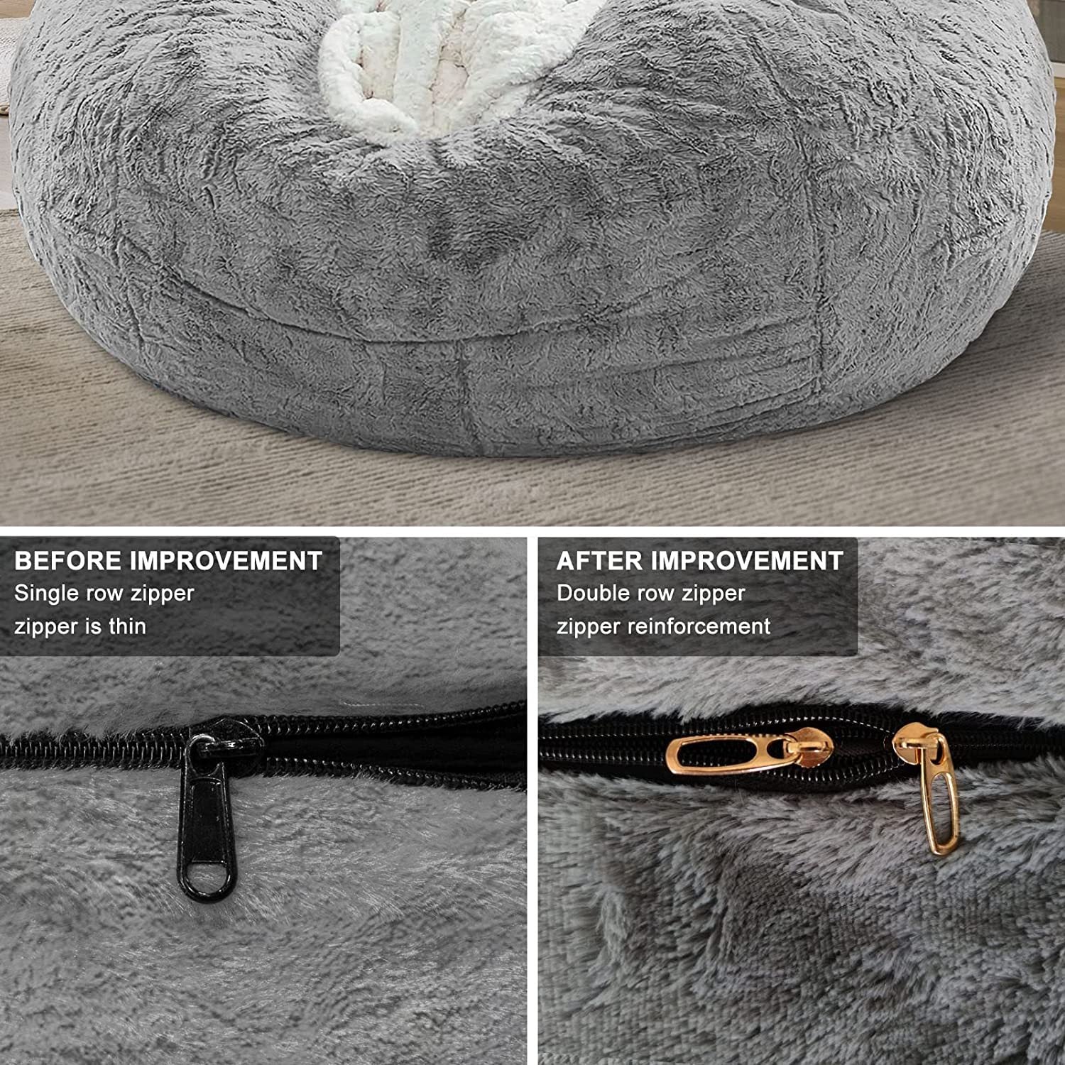 Big Round PV Velvet Bean Bag Cover (5 ft) – Soft Fluffy Cover Only, No Filler