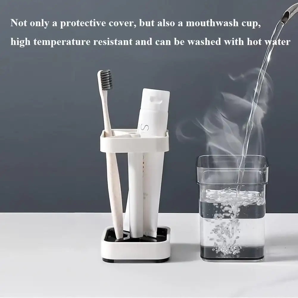 Toothbrush & Toothpaste Holder – 3-Slot Bathroom Organizer with Cup & Cover - PulinGO