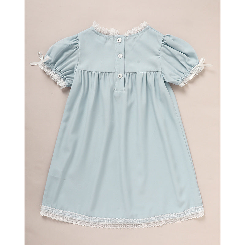 Toddler Girls Summer Lace Trim Dress – Puff Short Sleeve Crew Neck Princess Outfit, Cute Party Dress for Birthdays & Special Occasions