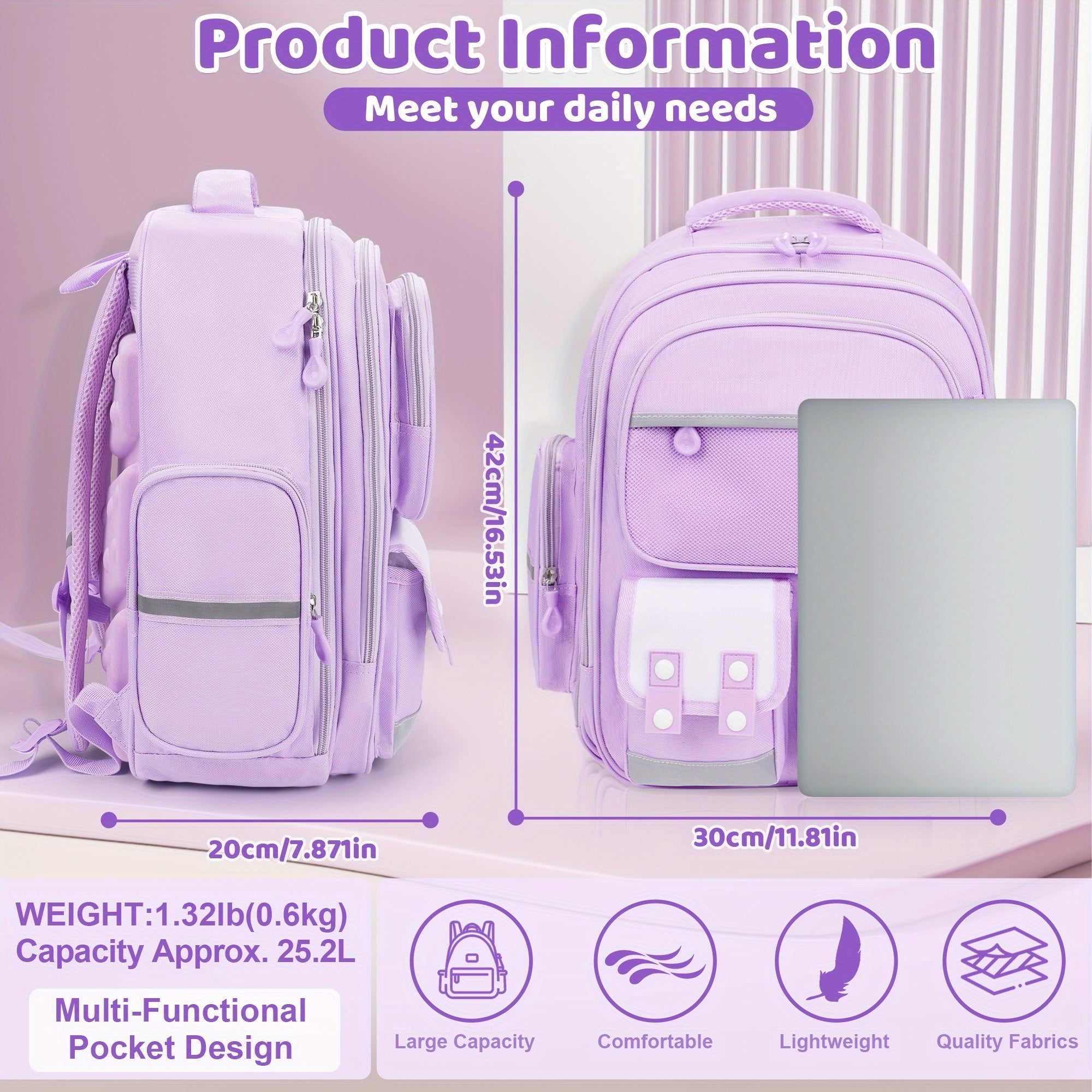 Sanrio Kuromi Large Capacity Purple Backpack Set – 50 Stickers, Pendant Accessories, 6 Badges, Pen Box & Stationery Set