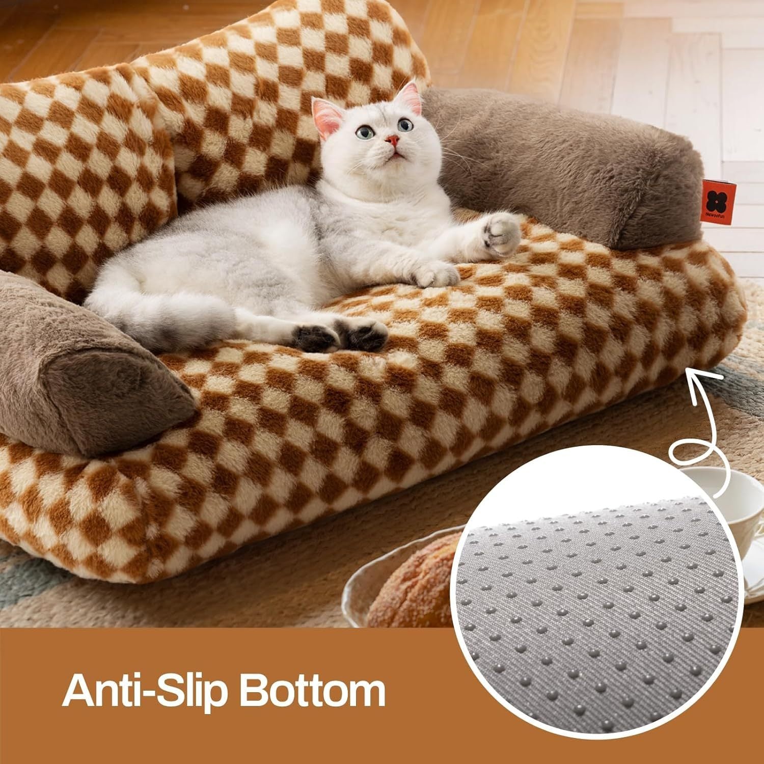Mewoofun Cat Bed – 26"x19"x13" Fluffy Couch with Washable Cover & Non-Slip Bottom for Indoor Cats & Small Dogs