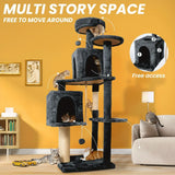 Dark Grey Multi-Level Cat Tree – Scratching Posts, Cozy Houses & Hanging Toys - PulinGO