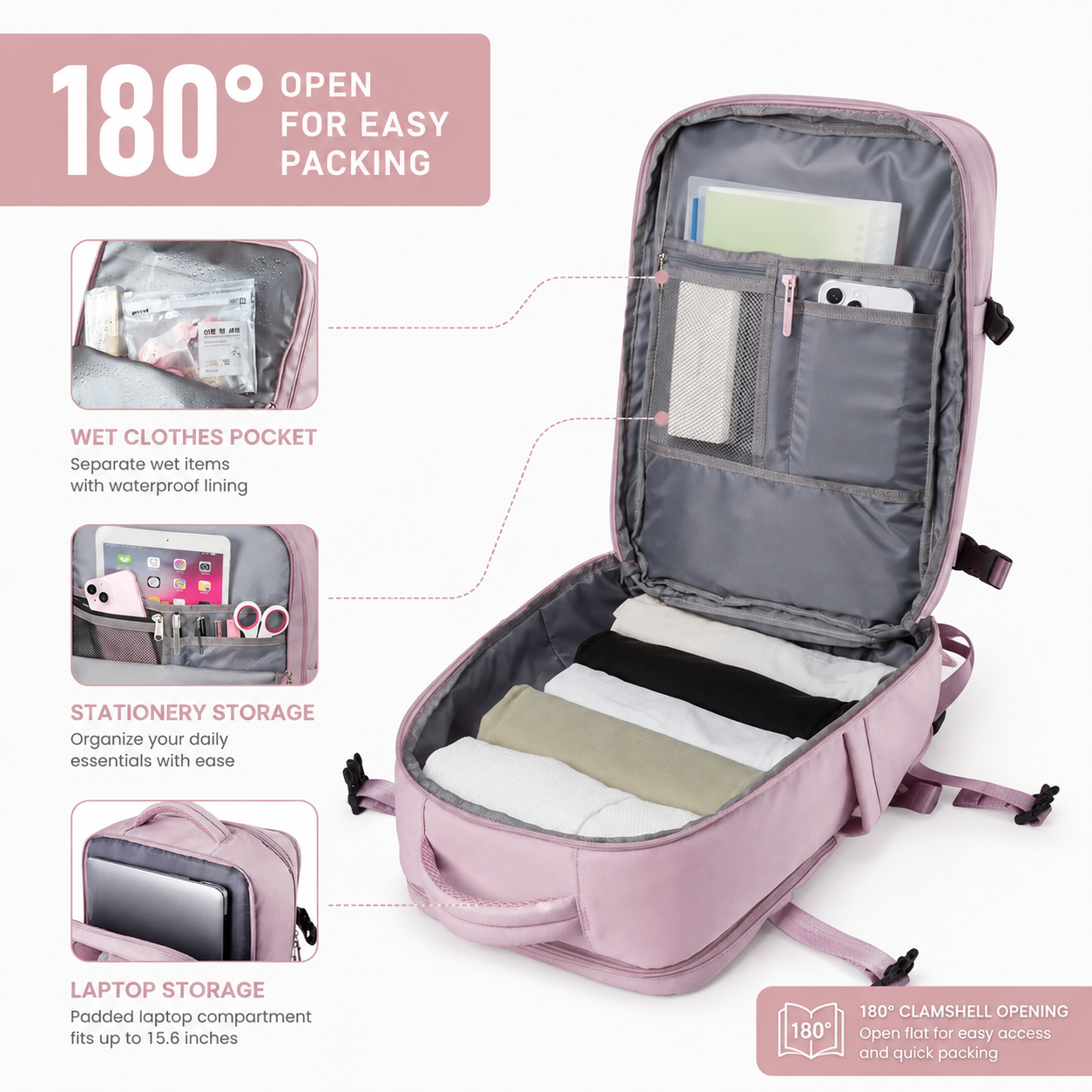 Large TSA-Friendly 17-Inch Travel Laptop Backpack – Pink Khaki