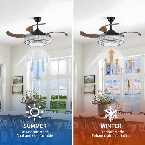 Retractable Ceiling Fan with LED Light & Remote Control