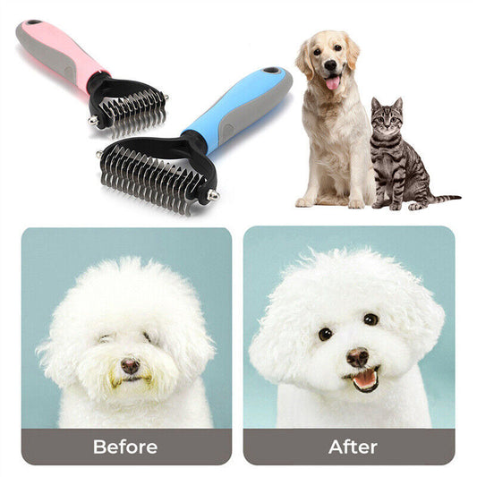Double-Sided Grooming Brush for Dogs & Cats – Deshedding & Dematting Tool, Undercoat Rake Fur Remover & Hair Comb