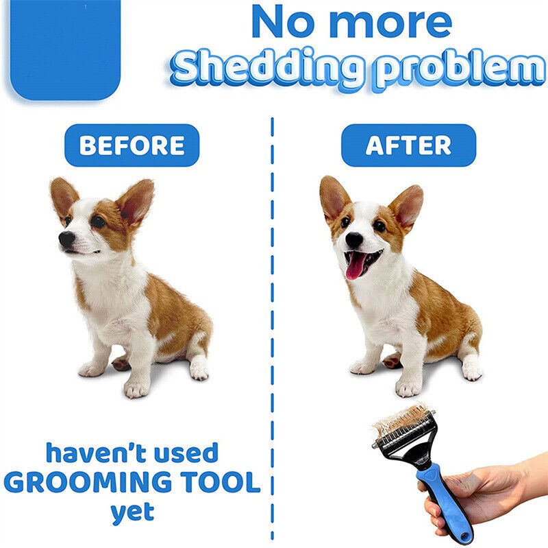 Double-Sided Grooming Brush for Dogs & Cats – Deshedding & Dematting Tool, Undercoat Rake Fur Remover & Hair Comb