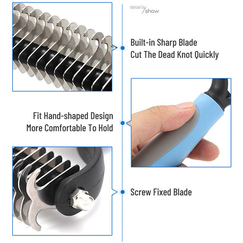 Double-Sided Grooming Brush for Dogs & Cats – Deshedding & Dematting Tool, Undercoat Rake Fur Remover & Hair Comb
